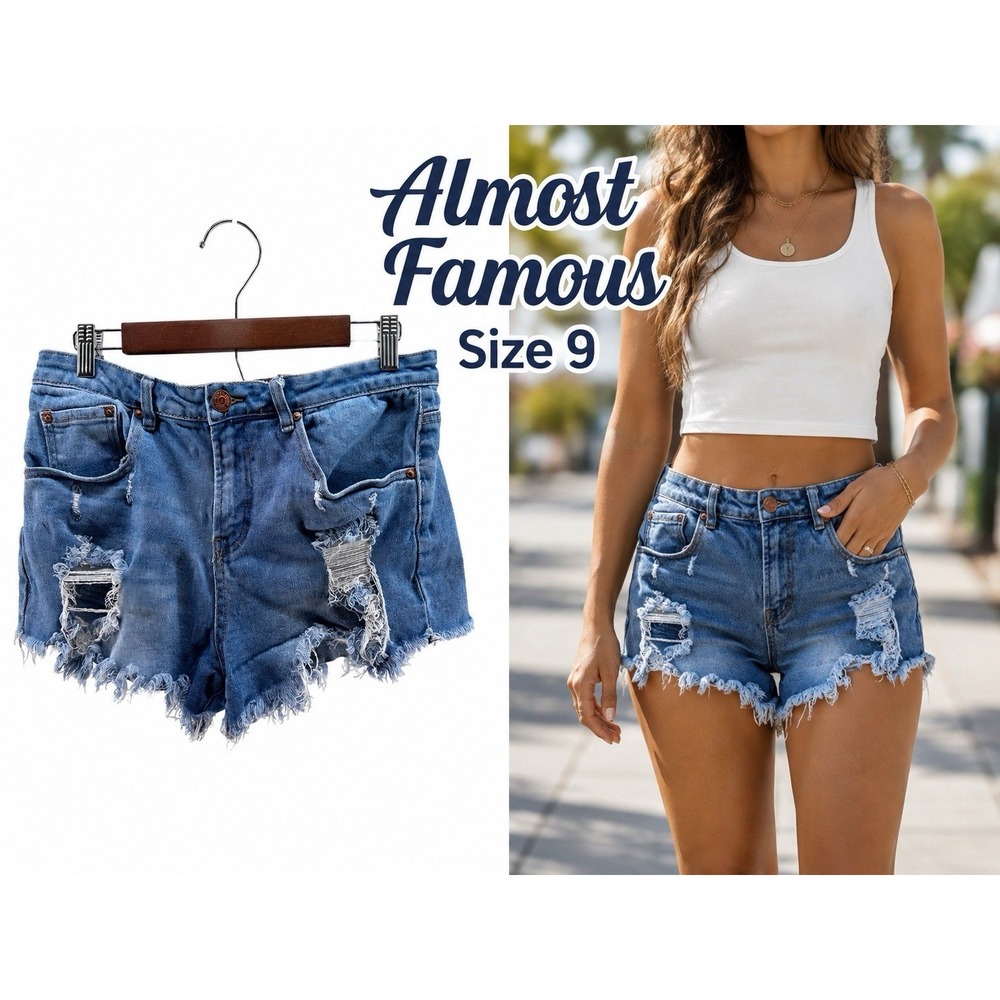 Almost Famous Distressed Denim Cutoff Shorty Shorts Junior's Size 9 Raw Hem